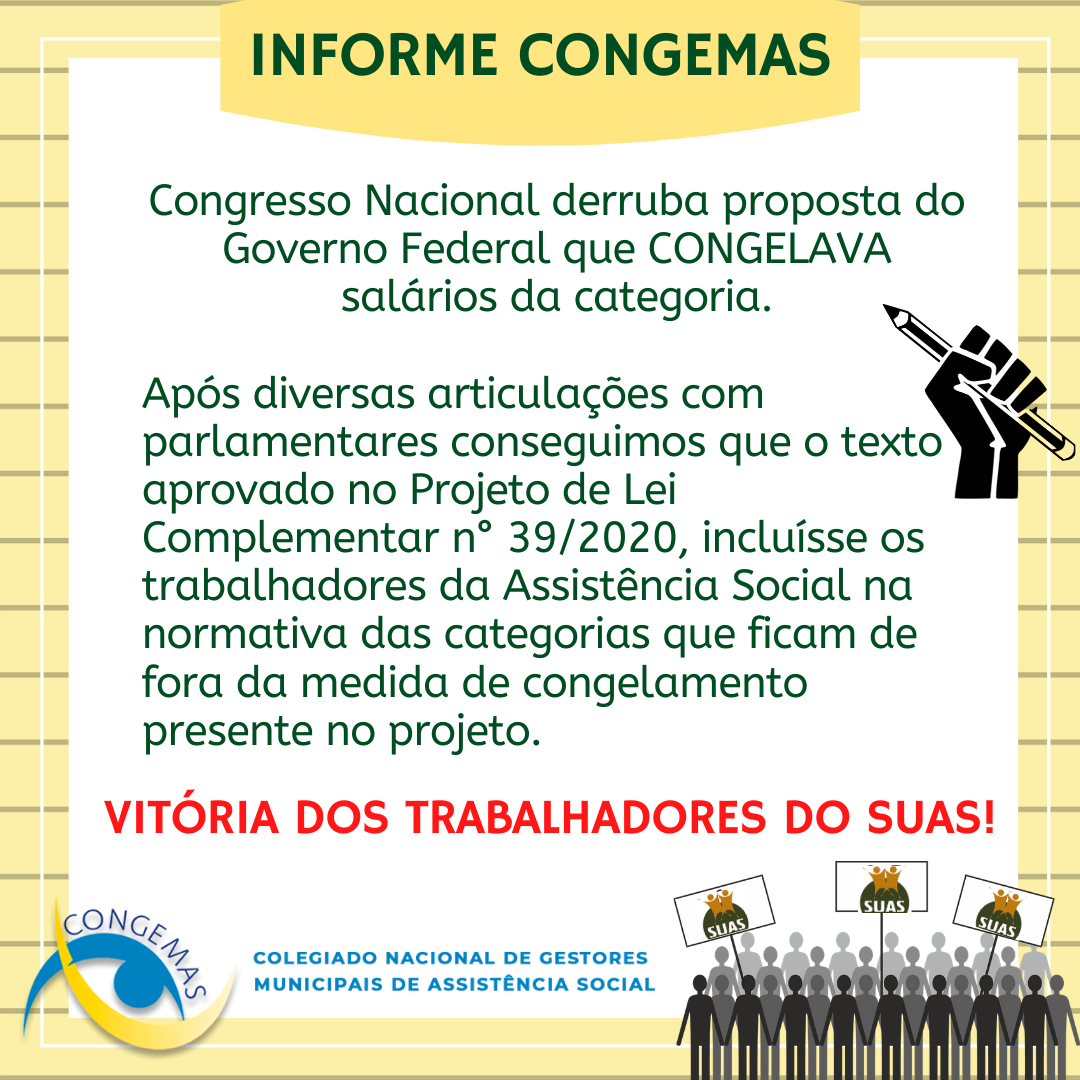 Atuação do Congemas na defesa da rede socioassistencial no Legislativo: PLP 39/2020