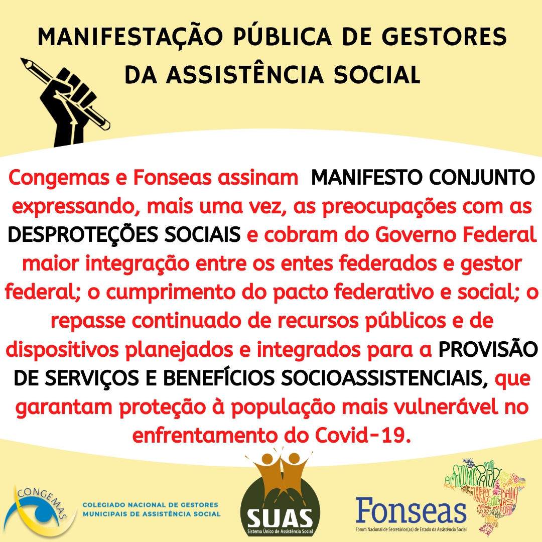 MANIFESTAÇÃO PÚBLICA DE GESTORES DA ASSISTÊNCIA SOCIAL