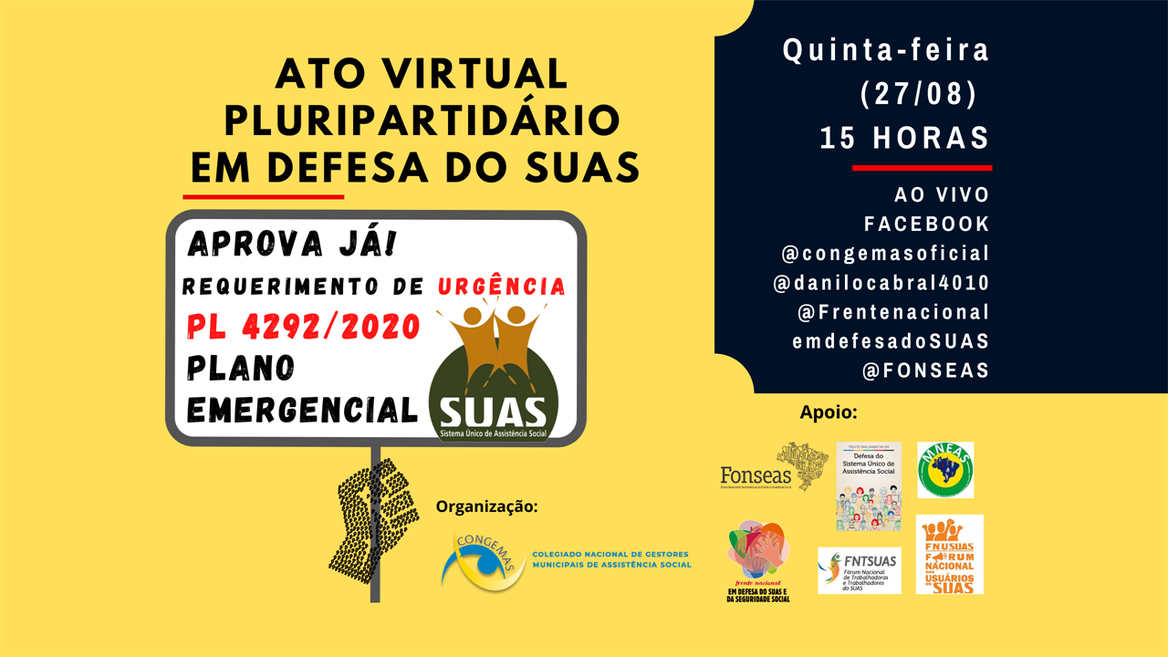 Ato em defesa do PL 4292/2020 – Plano Emergencial SUAS
