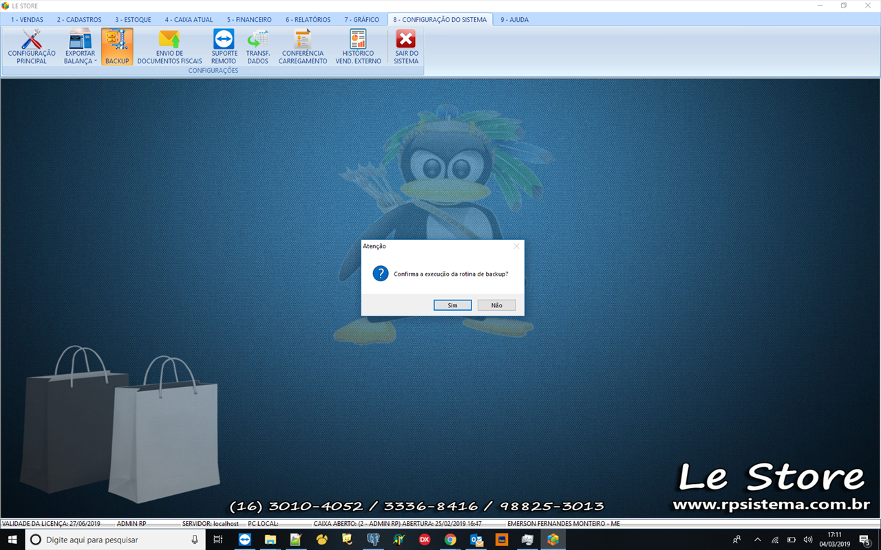 Efetuando backup no sistema Le Store