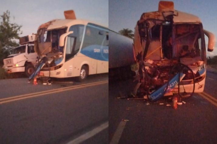 Colisão entre caminhão e ônibus deixa sete feridos na MT-010