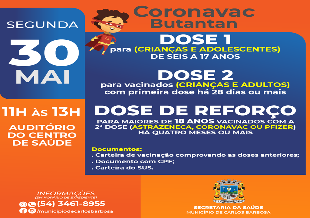 Segunda-feira, 30, com vacinação Covid-19 em Barbosa