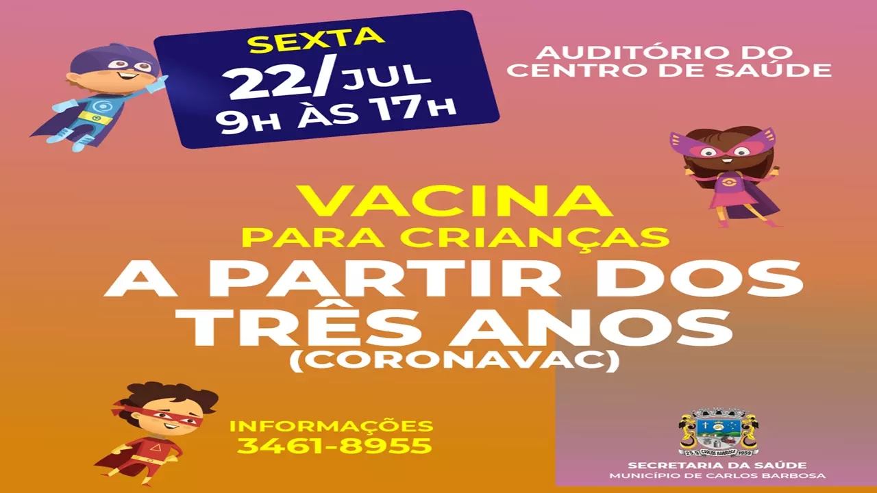 Barbosa irá imunizar crianças a partir dos três anos contra a Covid-19 nesta sexta-feira, 22