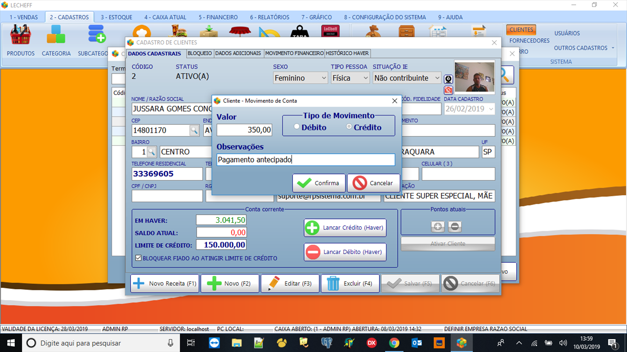 Gerando uma venda e um haver por e-mail