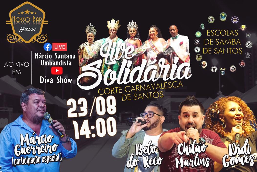 Live solidária da corte oficial do Carnaval de Santos, acontece neste domingo (23) e você não pode perder