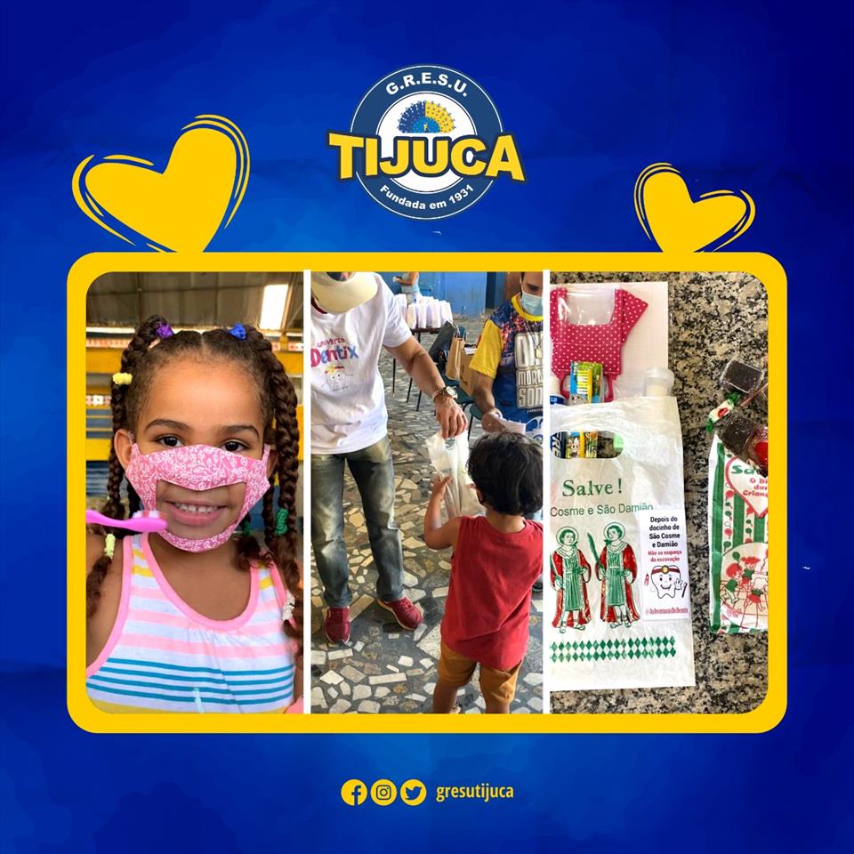 Ação distribui kits de higiene bucal para crianças na quadra da Unidos da Tijuca localizada no Borel