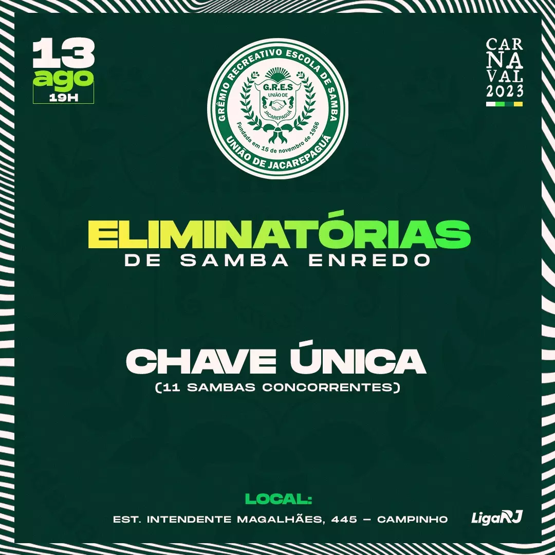 União de Jacarepaguá promove primeira eliminatória de sambas no próximo sábado