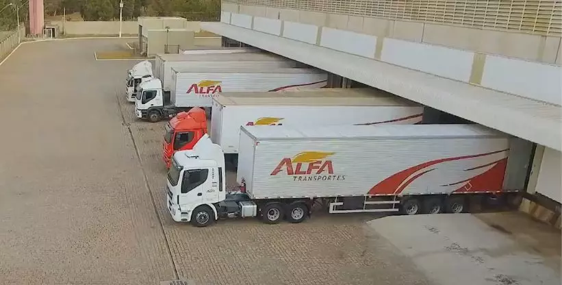 A foto mostra as carretas da Alfa Transportes
