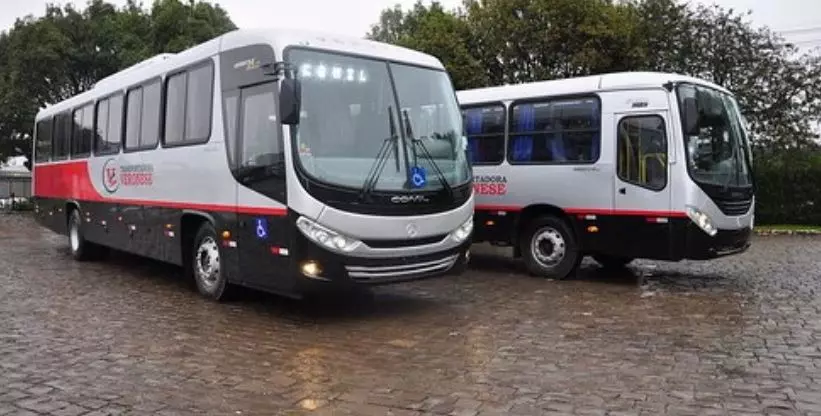 A foto mostra 2 ônibus do Grupo Veronese