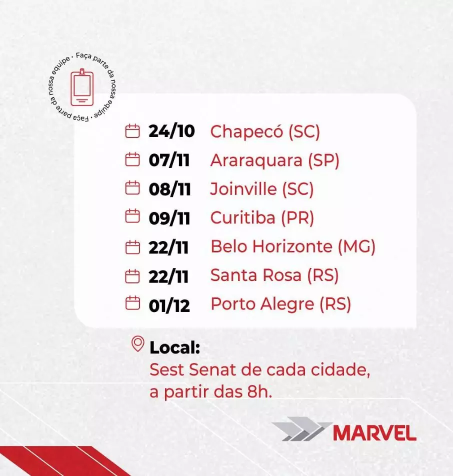 A imagem mostra o cronograma do processo de seleção para vagas de motoristas da Transporte Marvel