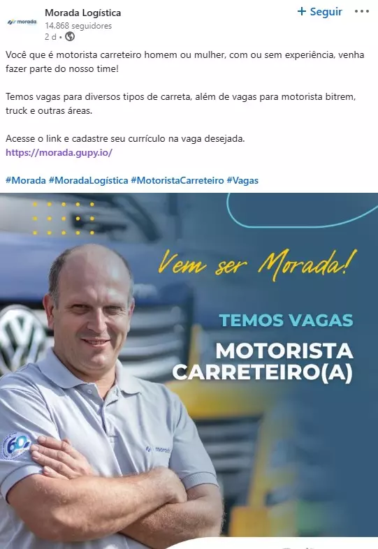 A imagem mostra a divulgação oficial da empresa