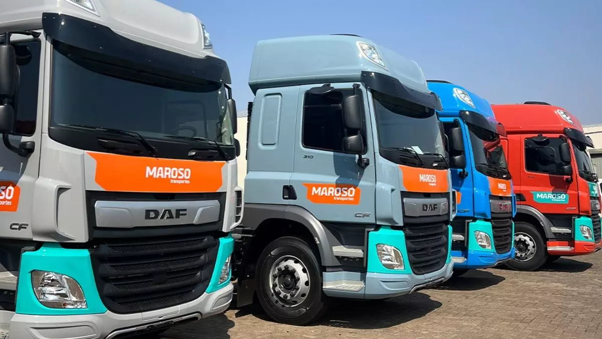 A foto mostra uma frota da Maroso Transportes