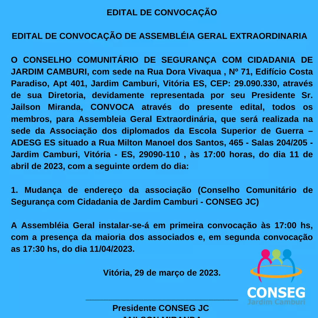 ALERTA À COMUNIDADE! - CONSEG JC