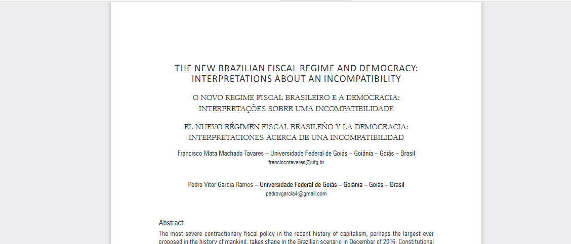 THE NEW BRAZILIAN FISCAL REGIME AND DEMOCRACY: INTERPRETATIONS ABOUT AN INCOMPATIBILITY