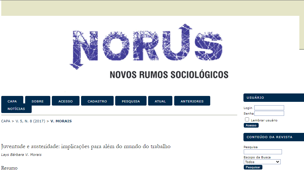 Juventude e austeridade: implicações para além do mundo do trabalho Juventude e austeridade: implicações para além do mundo do trabalho