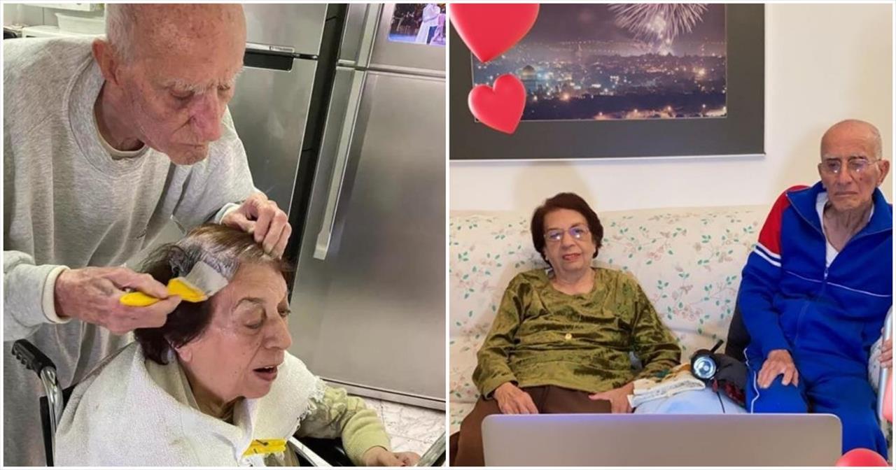 Idoso de 92 anos pinta o cabelo da esposa, que não pode sair de casa, e casal viraliza