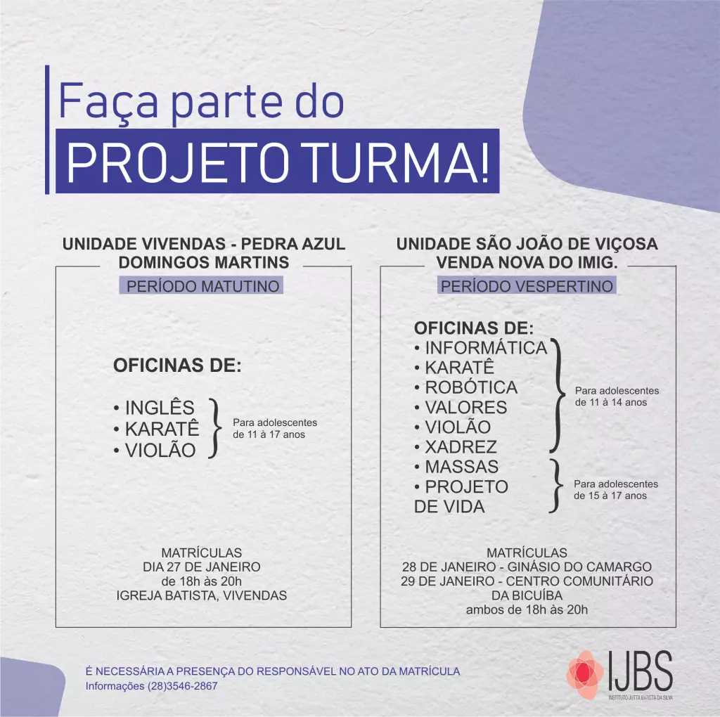 Projeto Turma abre matrículas para oficinas socioeducacionais