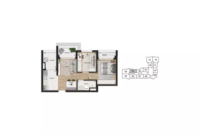 Planta 80m² living