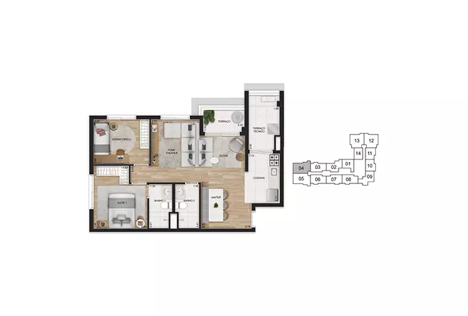 Planta 80m² terraço