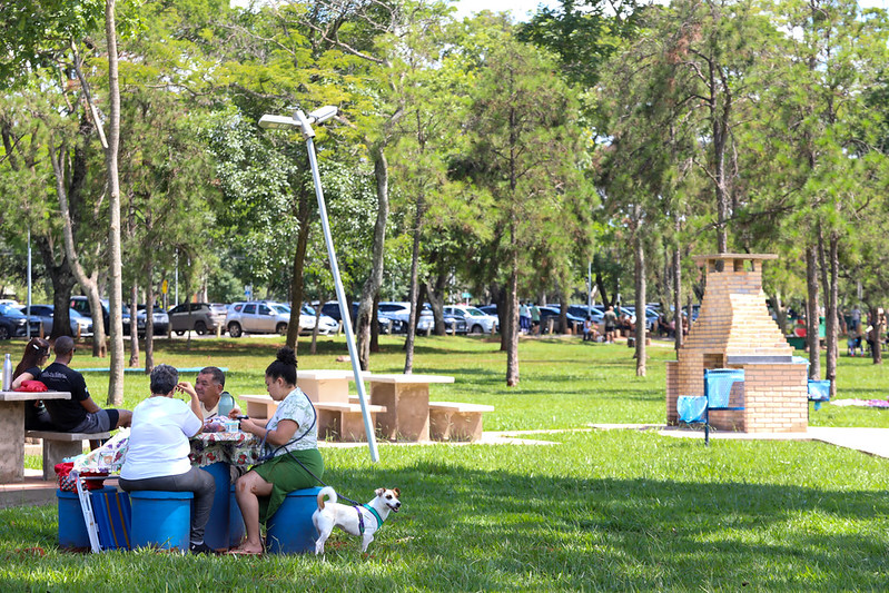 Famílias e amigos aproveitam domingo de sol nas novas churrasqueiras do Parque da Cidade